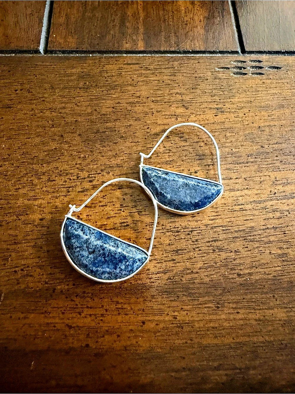 Stone Prism Hoop Blue & Silver Earrings Like New